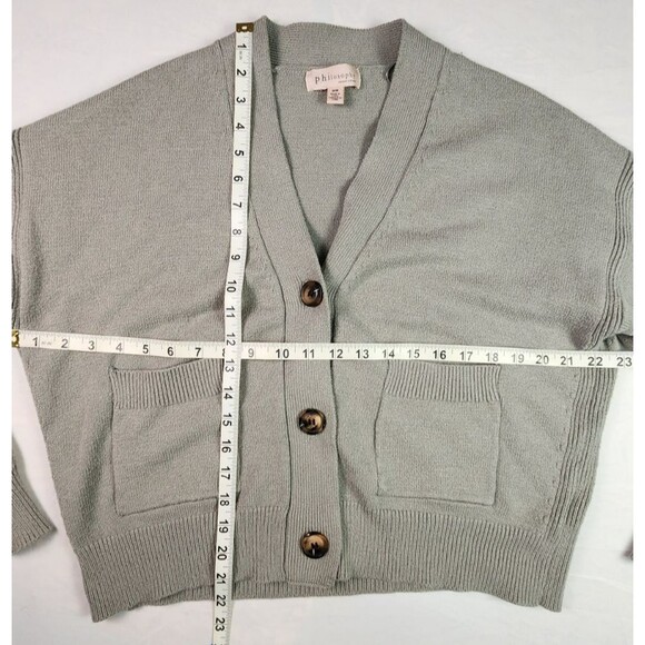 Women’s Philosophy Button Front Long Sleeve Grey/Green Cardigan Medium - Picture 2 of 11